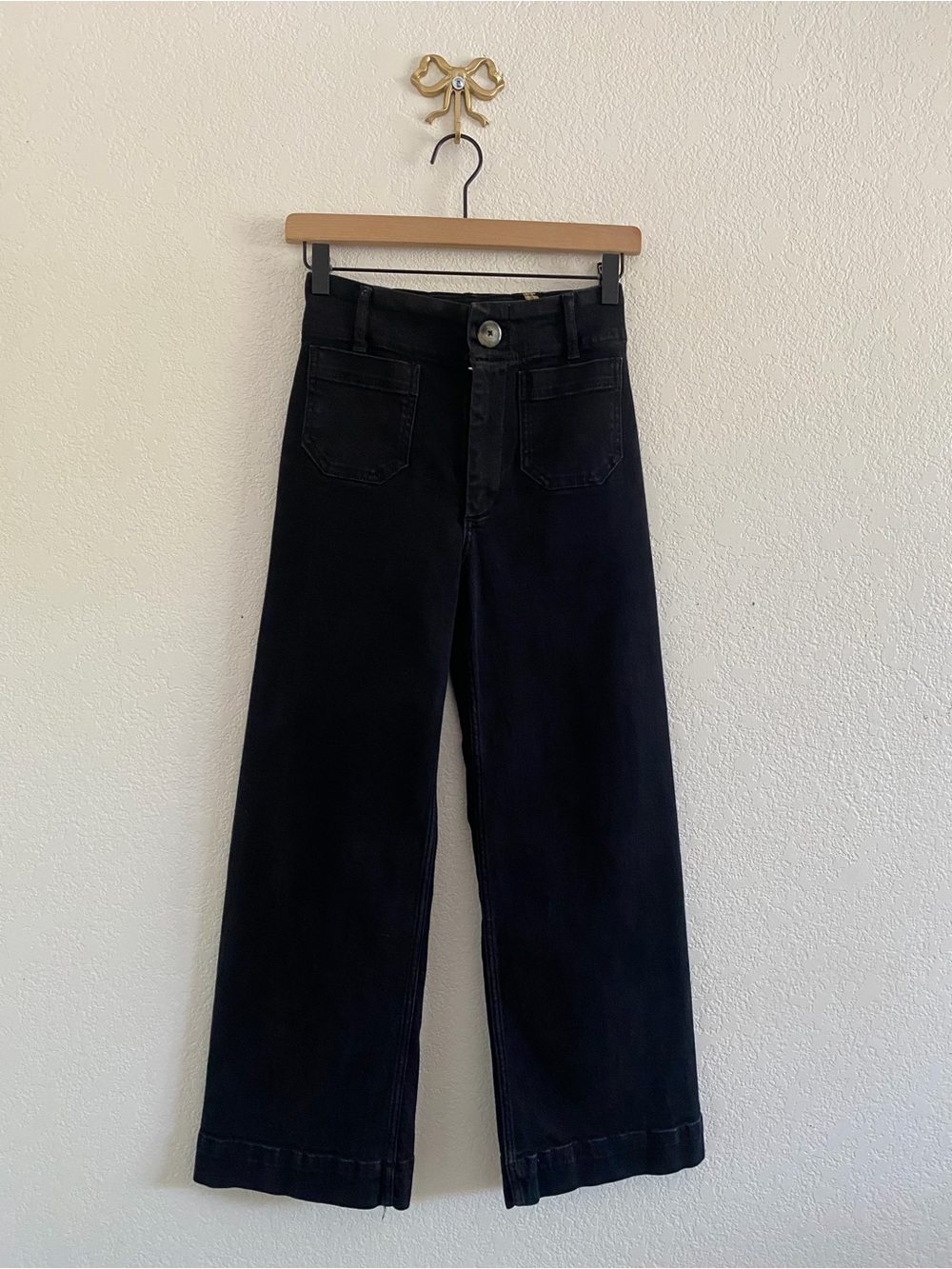 Maeve Colette High-Rise Wide-Leg Cropped Jeans Black Womens Size 24
